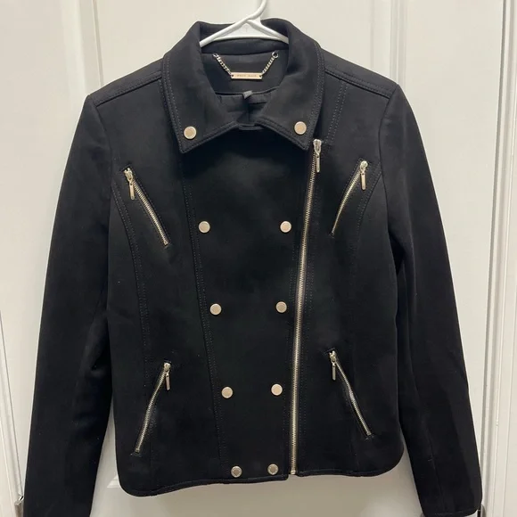 White House Black Market Black Faux Suede Moto Jacket - Silver Hardware Sz 8 - Picture 4 of 14